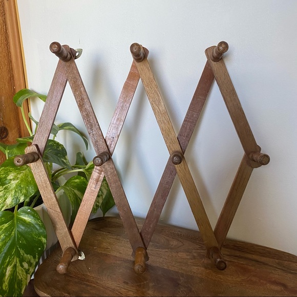 Vintage Wood Peg Accordion Wall Hanging Retro Home